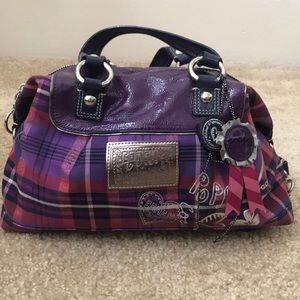 Coach Poppy Purple Plaid Shoulder Bag